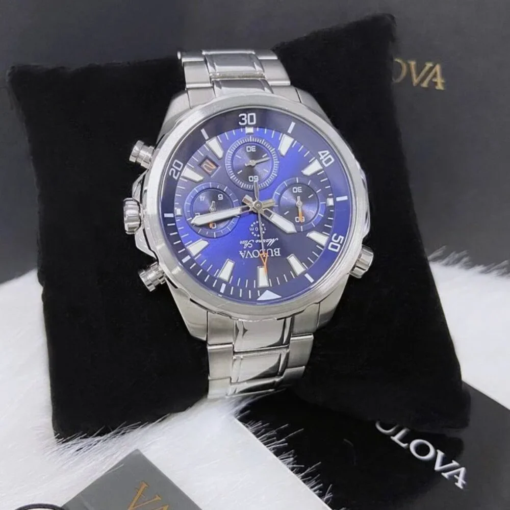 Men New Bulova 43mm Marine Star Stainless Steel Watch